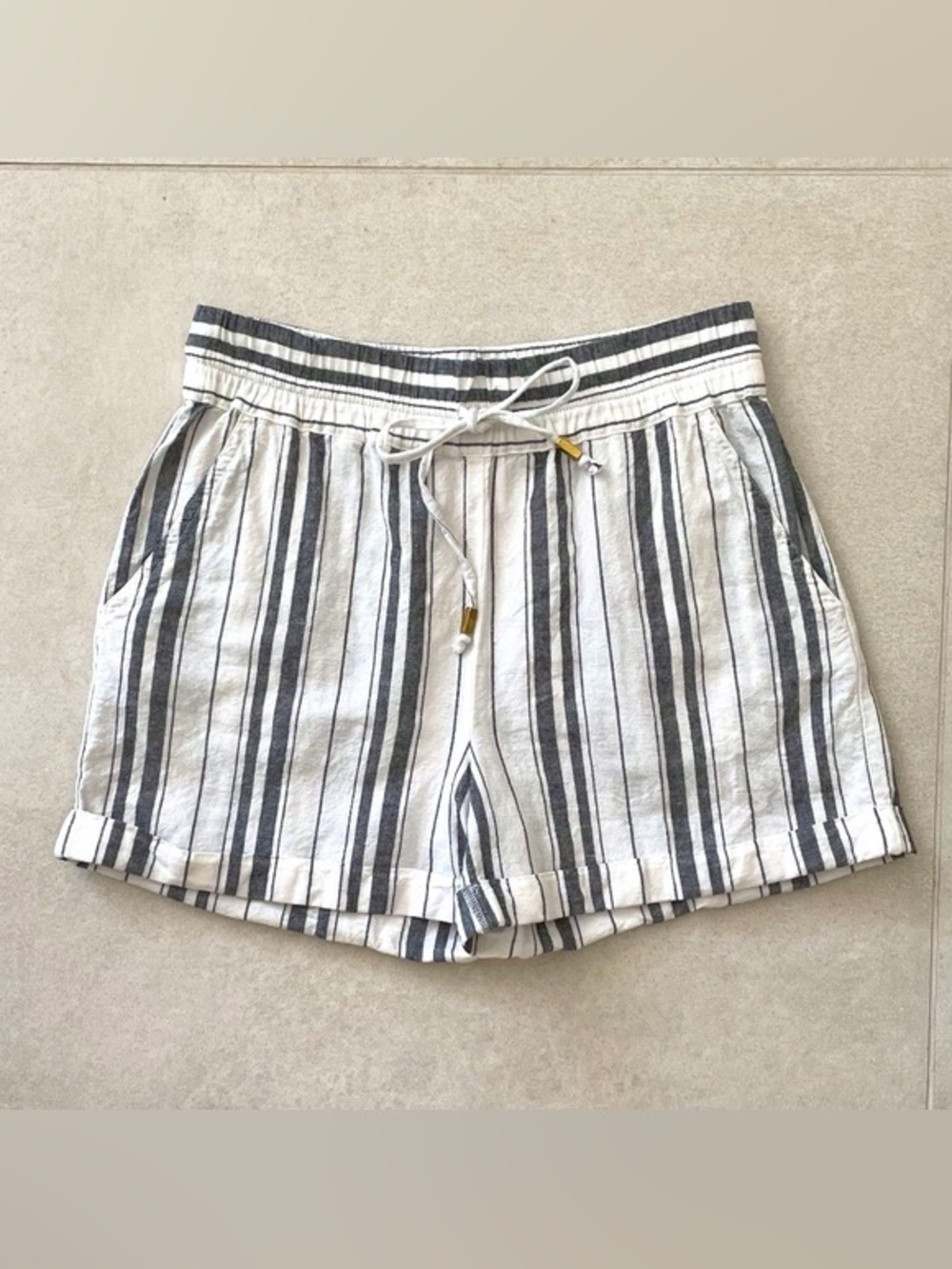 Maeve Anthropologie Shorts Small Linen Cotton Striped Pull On Elastic Waist M